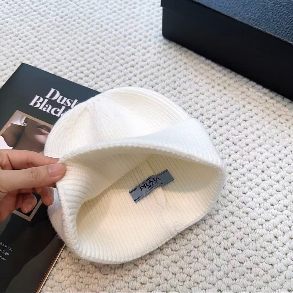 Prada Logo Ribbed Knit Beanie White - Picture 4 of 4